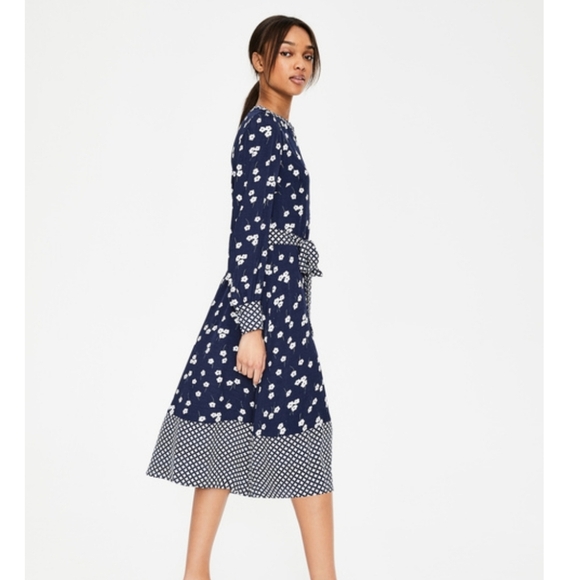 Boden Eva Navy Blue and White Maxi Print Dress Size 16R - Picture 13 of 15